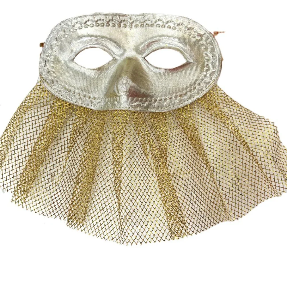 Domino style Silver Fabric Mask with Gold netting NWT NOS